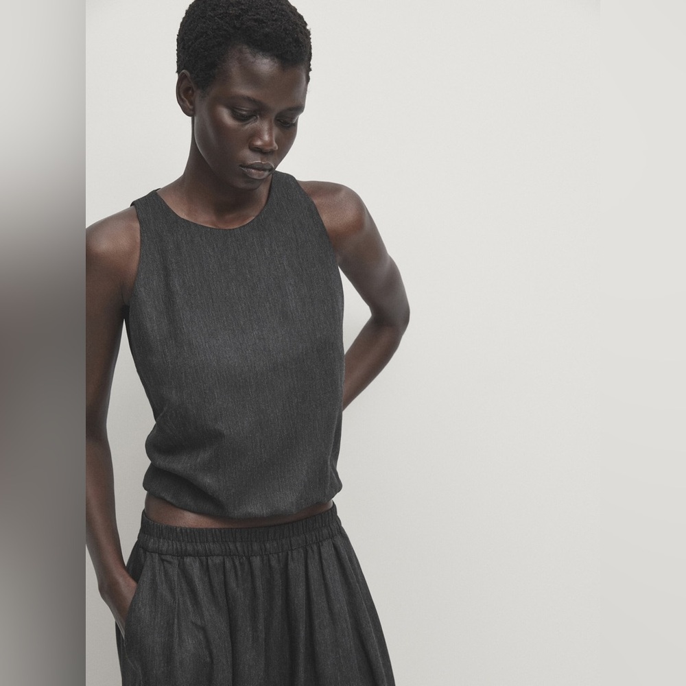 Massimo Dutti Charcoal Sleeveless Crop Top